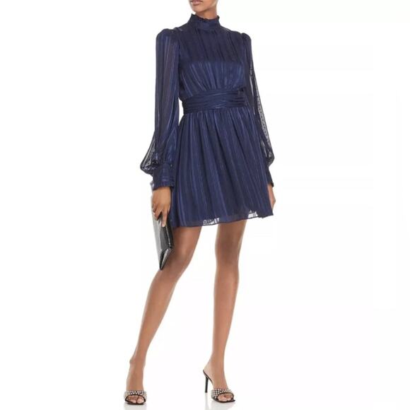 Aqua Dresses & Skirts - NWT AQUA Mock Neck Semi Sheer Navy Blue Mini Dress Medium Elegant Retro Whimsy